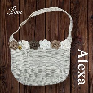 Lina Alexa Floral Crochet Shoulder Bag w/ Butterfly Accents cream / neutral